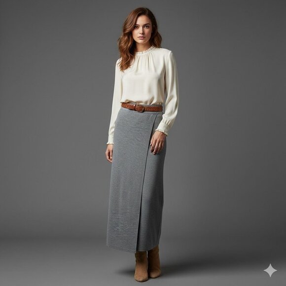 J. Crew Factory Dresses & Skirts - J.Crew Womens XS Gray Merino Wool Blend Wrap Style Midi Skirt